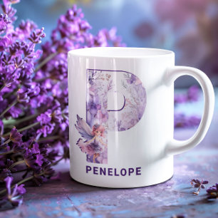 Taza De Café Monograma P de lechón Lilac personalizado