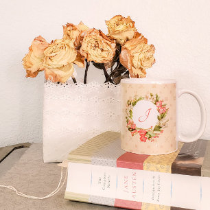 Taza De Café Monograma Papel de escritorio Vintage Floral Wreat