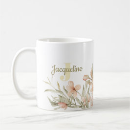Taza De Café Monograma pastel bebé rosa cielo diseño de flor de