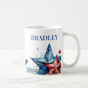 Taza De Café Monograma Patriótico Rojo Blanco Azul