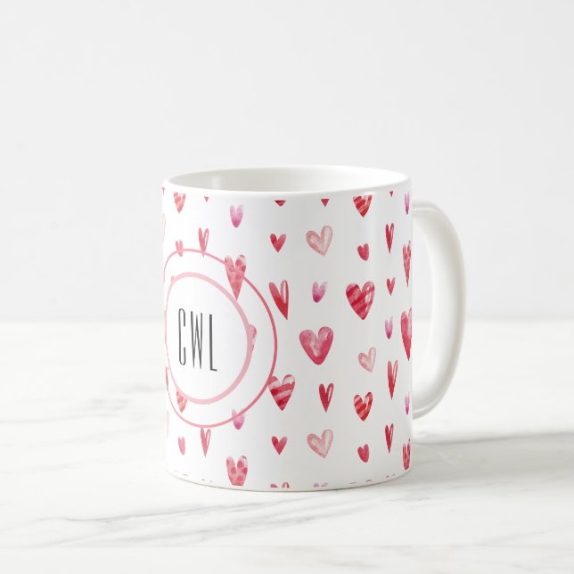 Taza De Café Monograma, patrón de corazones de San Valentín 11o (Anverso derecho)