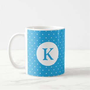 Taza De Café Monograma Patrón de Lunares Azul Claro Lindo