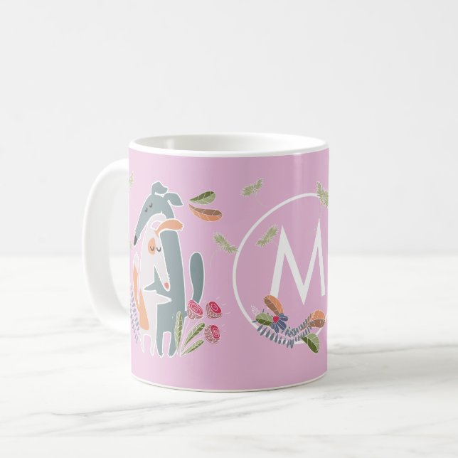 Taza De Café Monograma Perro Rosa Floral (Anverso izquierdo)