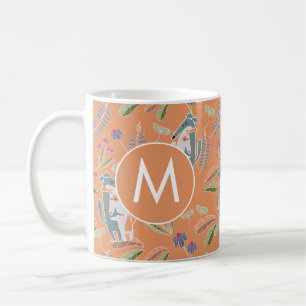 Taza De Café Monograma Perros Patrón Floral Terracota