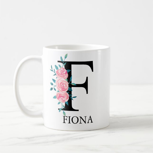 Taza De Café Monograma Personalizado acuarela Letra F sencilla (Izquierda)