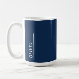 Taza De Café Monograma personalizado, azul oscuro moderno 