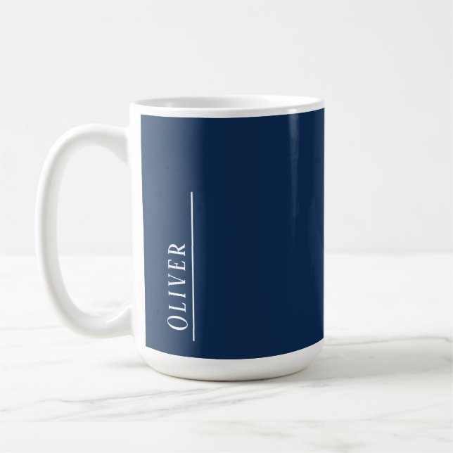 Taza De Café Monograma personalizado, azul oscuro moderno (Izquierda)