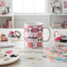 Taza De Café Monograma Personalizado Chic Moderno Parche Rosa