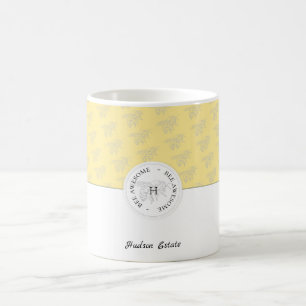 Taza De Café Monograma personalizado de abeja plateada