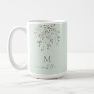 Taza De Café Monograma personalizado de acuarela botánica en ve