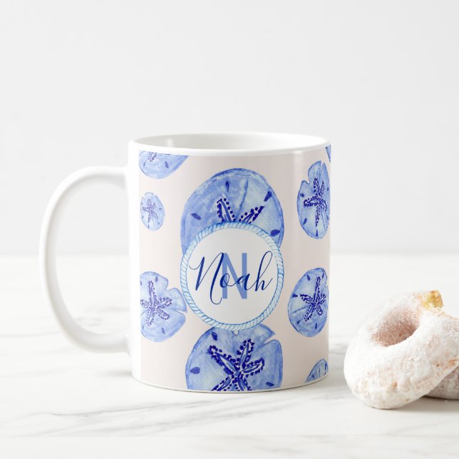 Taza De Café Monograma personalizado de acuarela en dólares de  (Con donut)