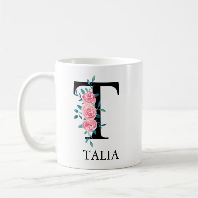Taza De Café Monograma Personalizado de acuarela Letra individu (Izquierda)