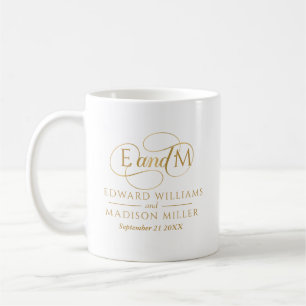 Taza De Café Monograma Personalizado de Boda de Oro
