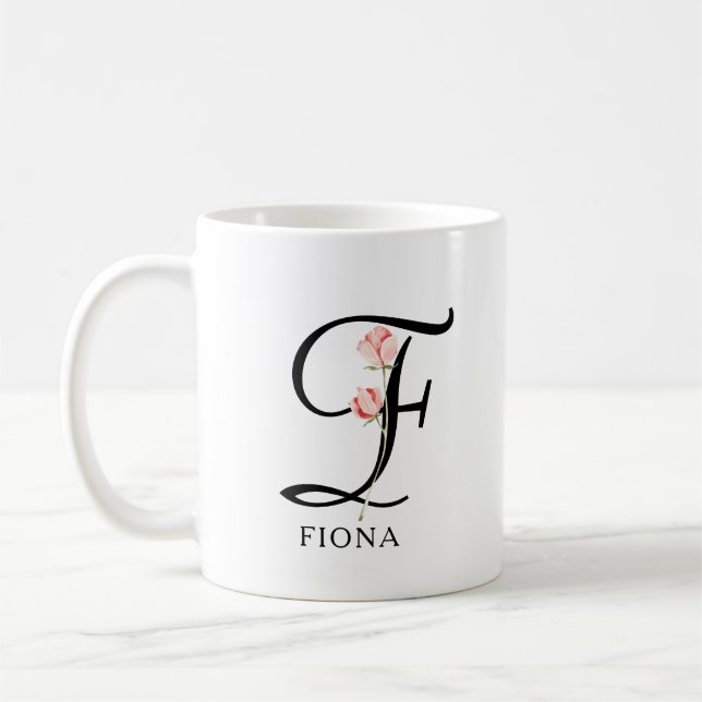 Taza De Café Monograma personalizado de escritura floral para d (Izquierda)