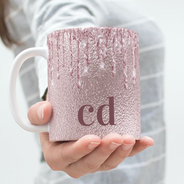 Taza De Café Monograma personalizado de goteo rosa (Subido por el creador)