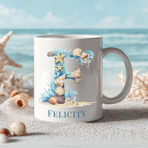 Taza De Café Monograma personalizado de la costa Inicial F Play