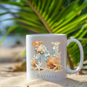 Taza De Café Monograma personalizado de la costa Inicial N Play