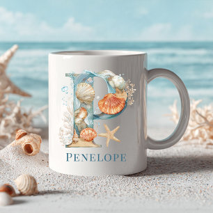 Taza De Café Monograma Personalizado de la Costa Inicial P Play