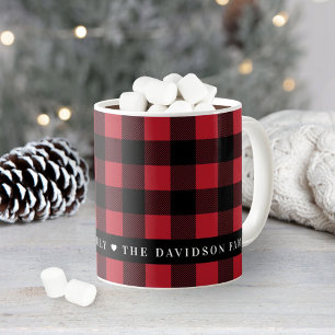 Taza De Café Monograma personalizado de la familia con cuadros