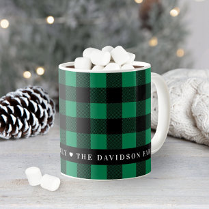 Taza De Café Monograma personalizado de la familia con cuadros