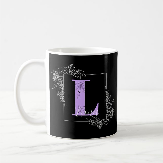 Taza De Café Monograma Personalizado de mariposa morada floral  (Izquierda)