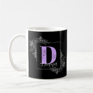 Taza De Café Monograma Personalizado de mariposa morada floral 
