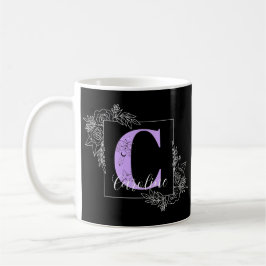 Taza De Café Monograma Personalizado de mariposa morada floral 