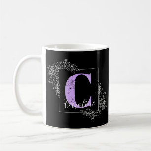 Taza De Café Monograma Personalizado de mariposa morada floral