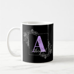 Taza De Café Monograma Personalizado de mariposa morada floral