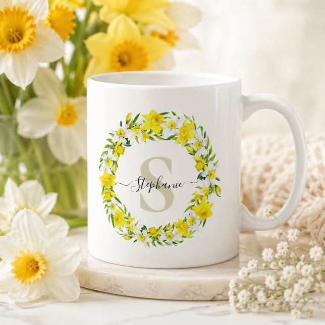 Taza De Café Monograma Personalizado de Narciso (Add your name & initial to personalize)
