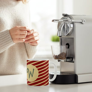 Taza De Café Monograma personalizado de rayas crema y burdeos v