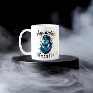 Taza De Café Monograma personalizado de Rótulo Zodiaco Aquarius