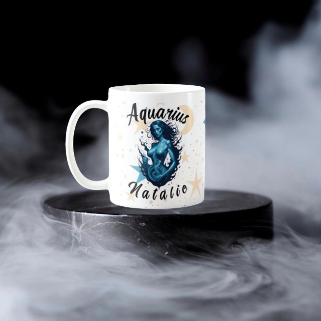 Taza De Café Monograma personalizado de Rótulo Zodiaco Aquarius (Subido por el creador)