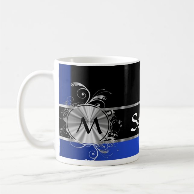 Taza De Café Monograma personalizado del negro azul y de la (Izquierda)
