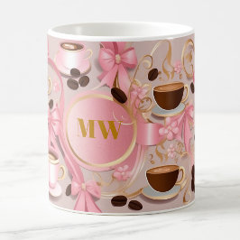 Taza De Café Monograma personalizado elegante de flores rosas y