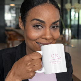 Taza De Café Monograma Personalizado Elegante Mínimo Rosa y Bla