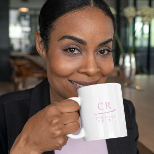 Taza De Café Monograma Personalizado Elegante Mínimo Rosa y Bla