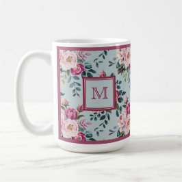Taza De Café Monograma Personalizado Floral Rosa Polvoriento Gr