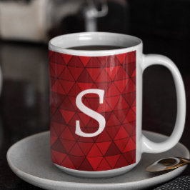 Taza De Café Monograma Personalizado Geométrico Triángulos Rojo