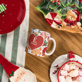 Taza De Café Monograma personalizado Gingerbread y Navidades de