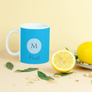 Taza De Café Monograma personalizado Glimmering Blue Lights Sch