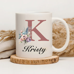 Taza De Café Monograma personalizado inicial y nombre de niña