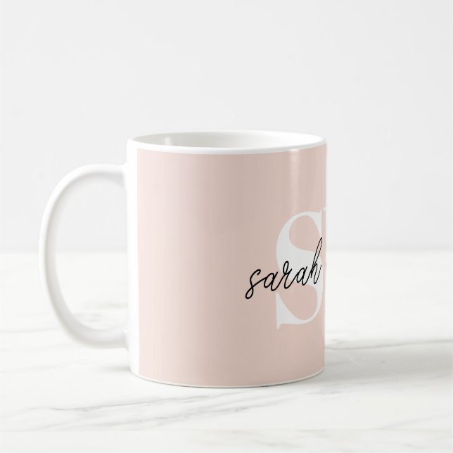 Taza De Café Monograma personalizado moderno Rosa (Izquierda)