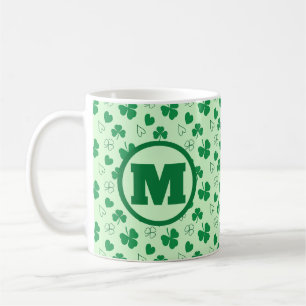 Taza De Café Monograma personalizado Patrón de Shamrock Mug ve