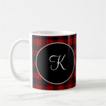 Monograma Personalizado Plaid Búfalo Rojo y Negro