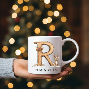 Taza De Café Monograma Personalizado R Reno de Navidad Fiesta
