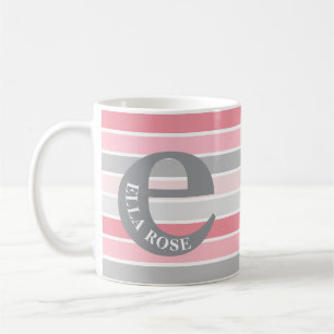 Taza De Café Monograma Personalizado 'Tonos de Rosa' Rayado