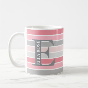 Taza De Café Monograma Personalizado 'Tonos de Rosa' Rayado