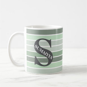 Taza De Café Monograma Personalizado 'Tonos de Verde' Rayado