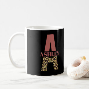 Taza De Café Monograma personalizado Una huella de leopardo ros